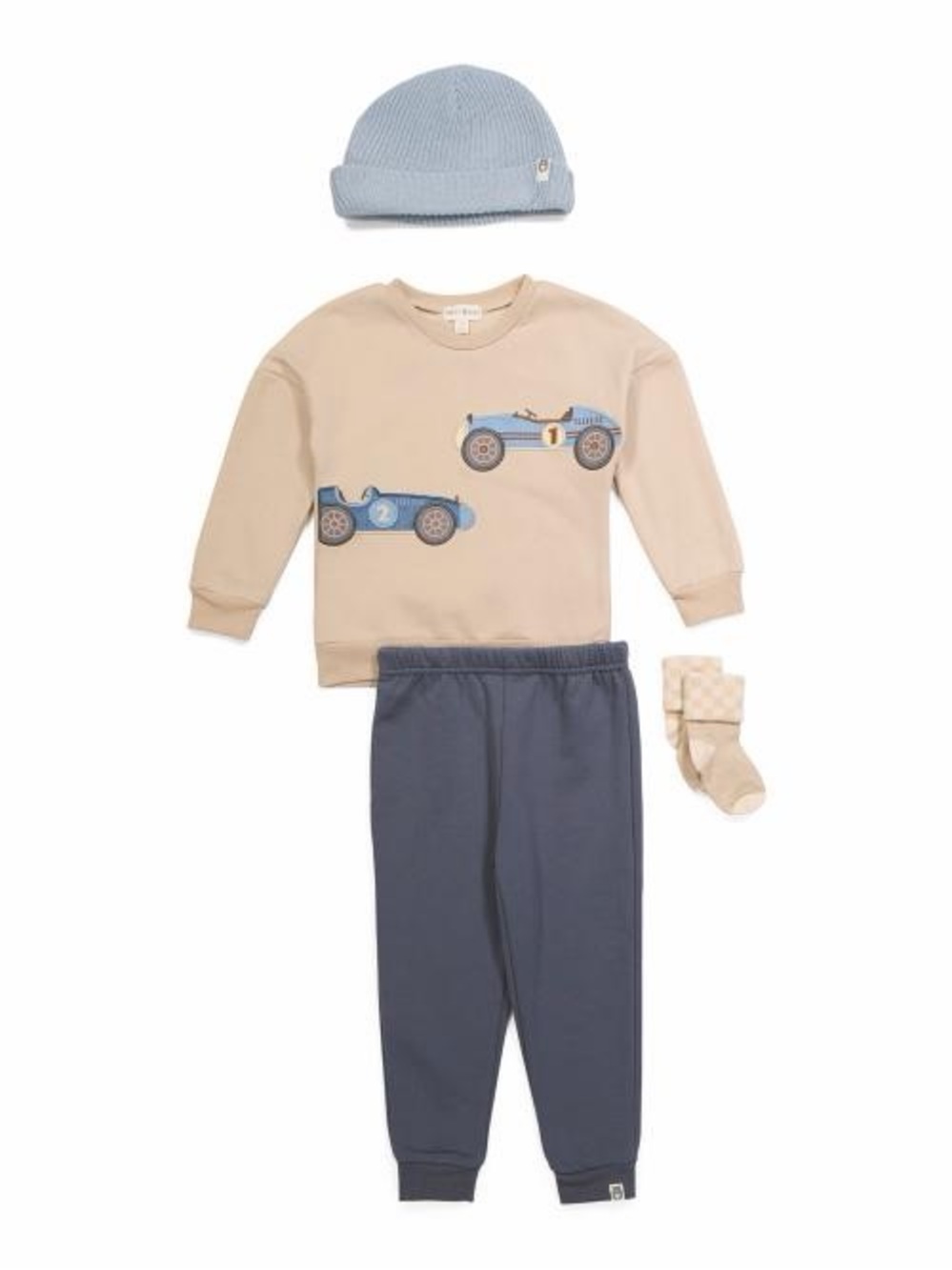 Rabbit + Bear Race Car Crewneck Sweatshirt Joggers Socks Beanie Set 2T 4T